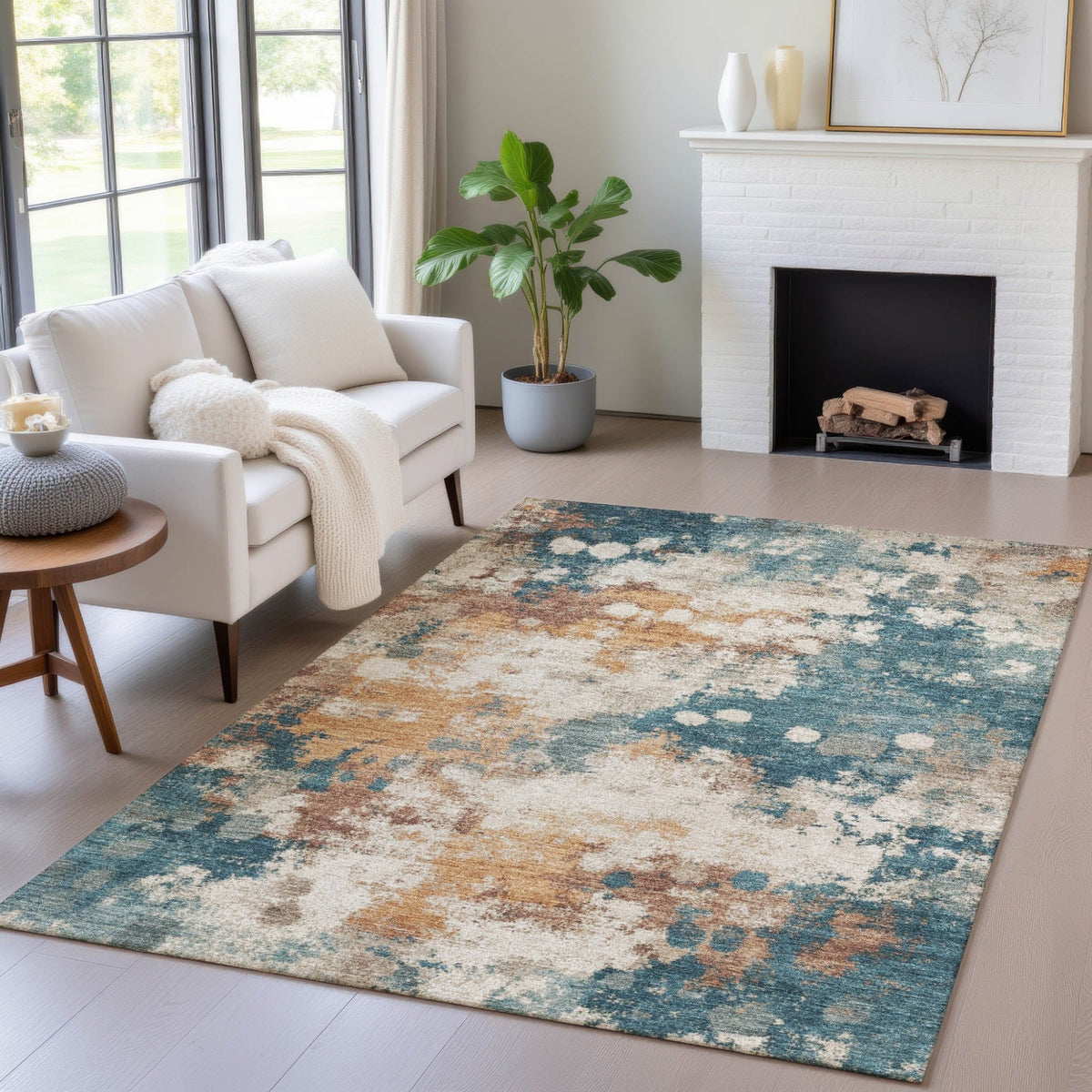 Addison Chantille ACN2114 Abstract Machine Made Transitional Teal Rug