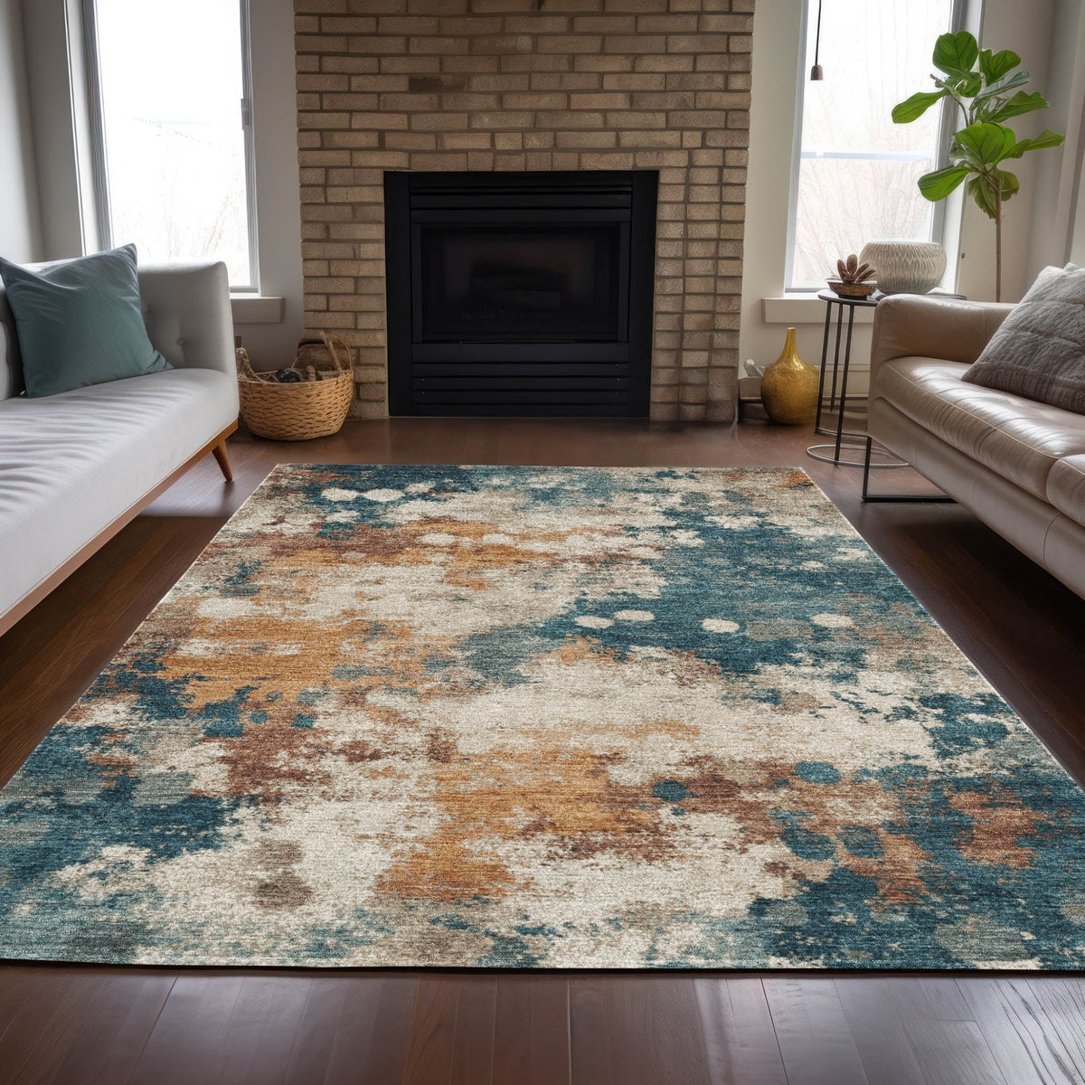 Addison Chantille ACN2114 Abstract Machine Made Transitional Teal Rug