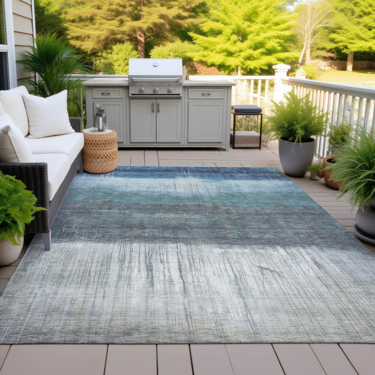 Addison Chantille ACN2118 Abstract Machine Made Transitional Blue Rug