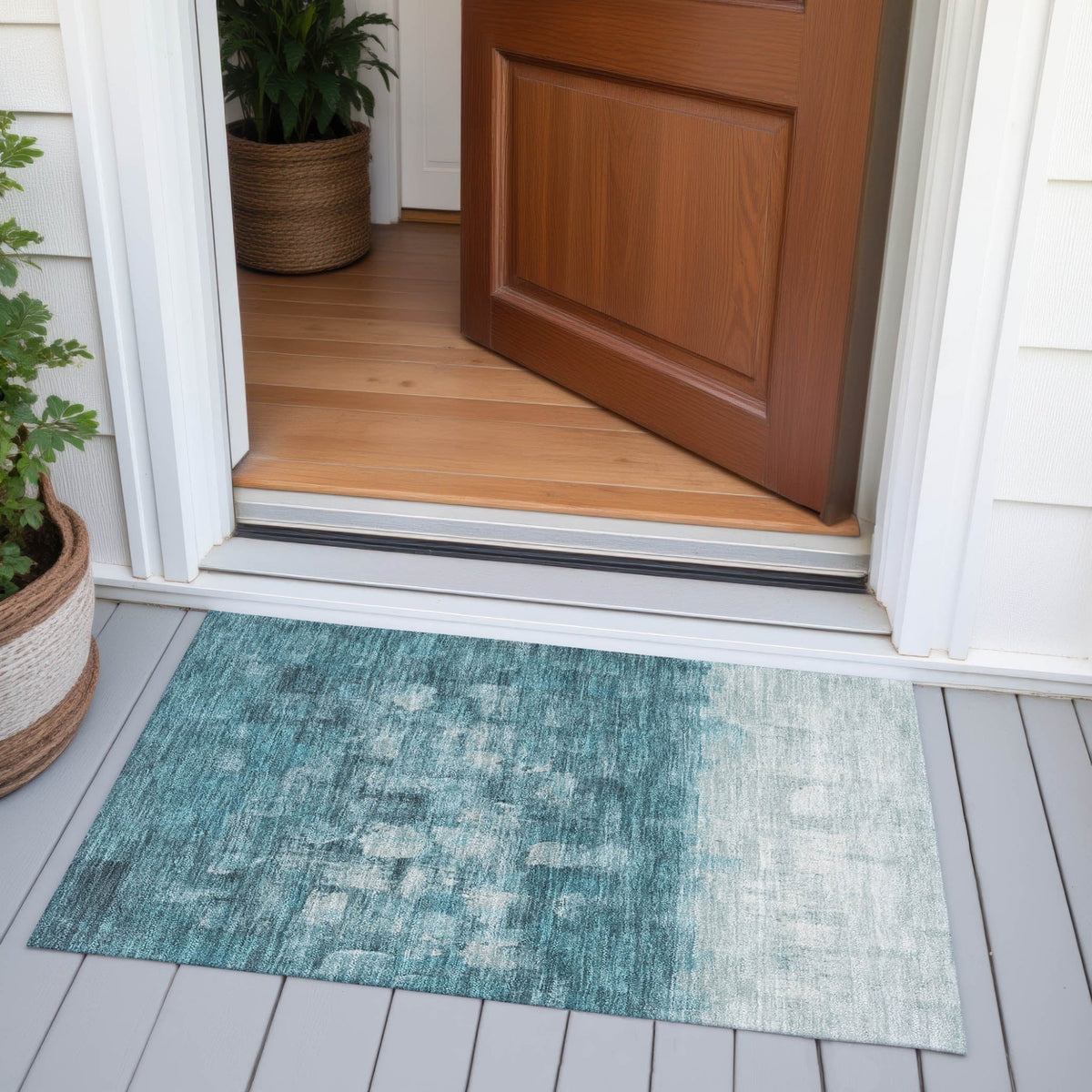 Addison Chantille ACN2119 Abstract Machine Made Transitional Teal Rug