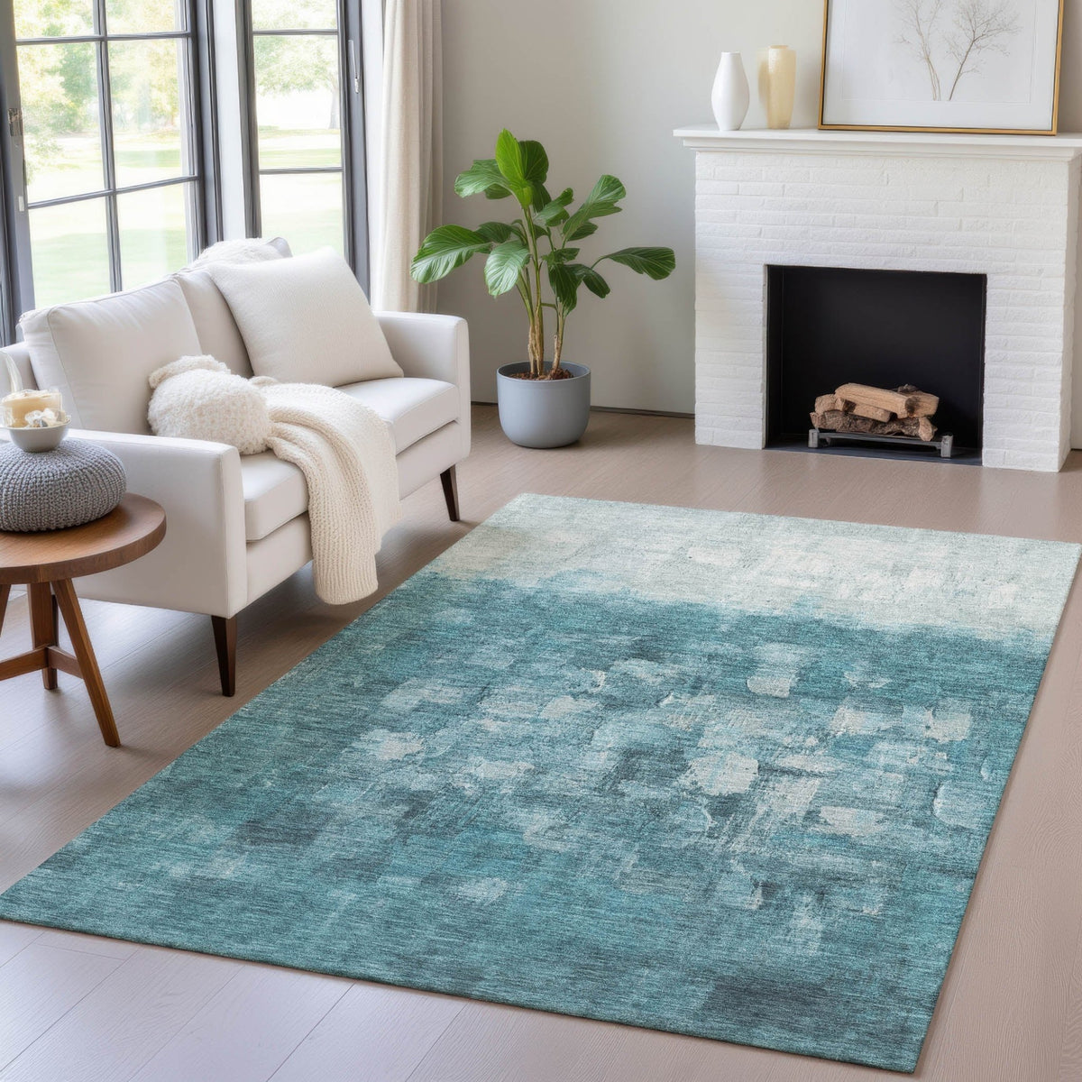 Addison Chantille ACN2119 Abstract Machine Made Transitional Teal Rug