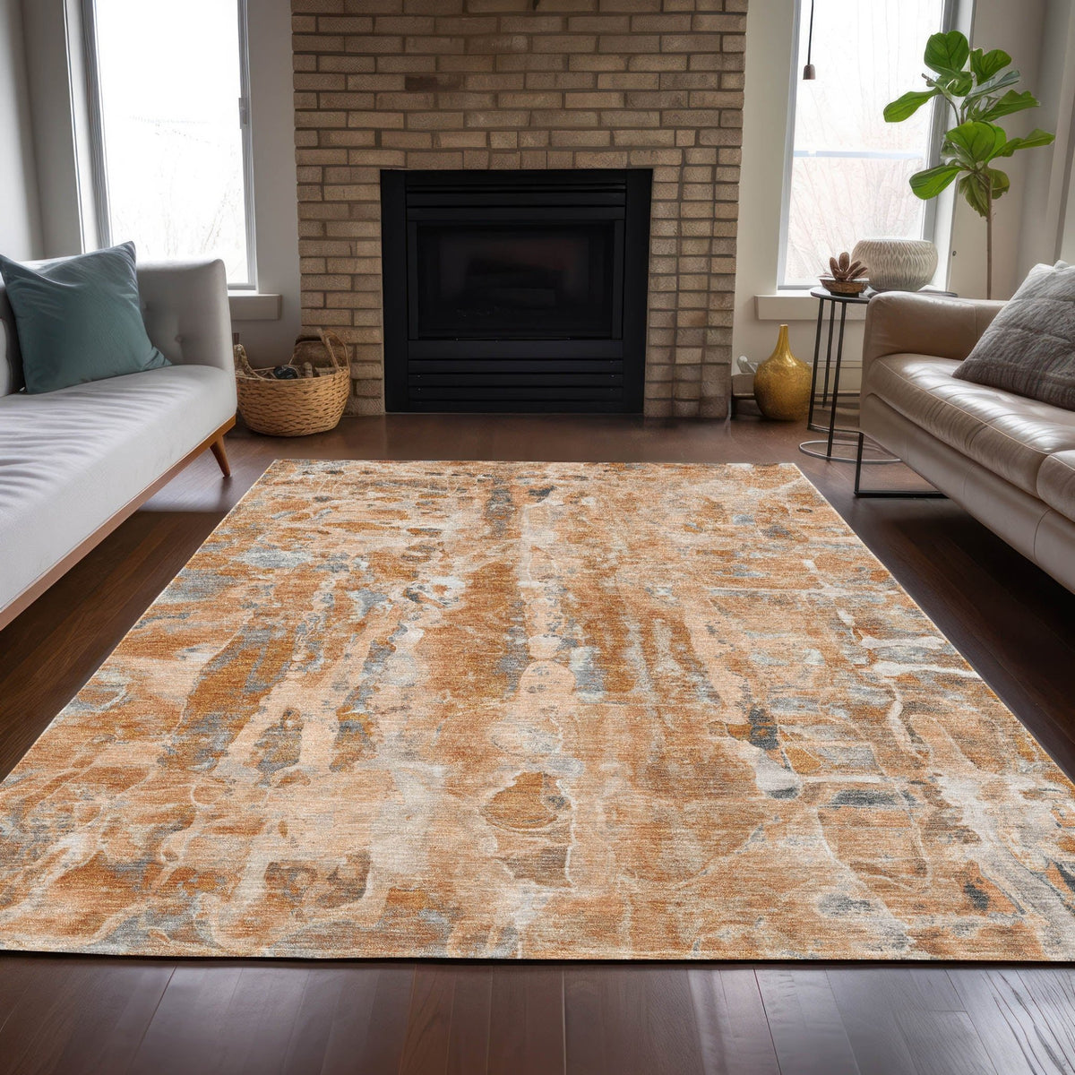 Addison Chantille ACN2120 Abstract Machine Made Transitional Orange Rug