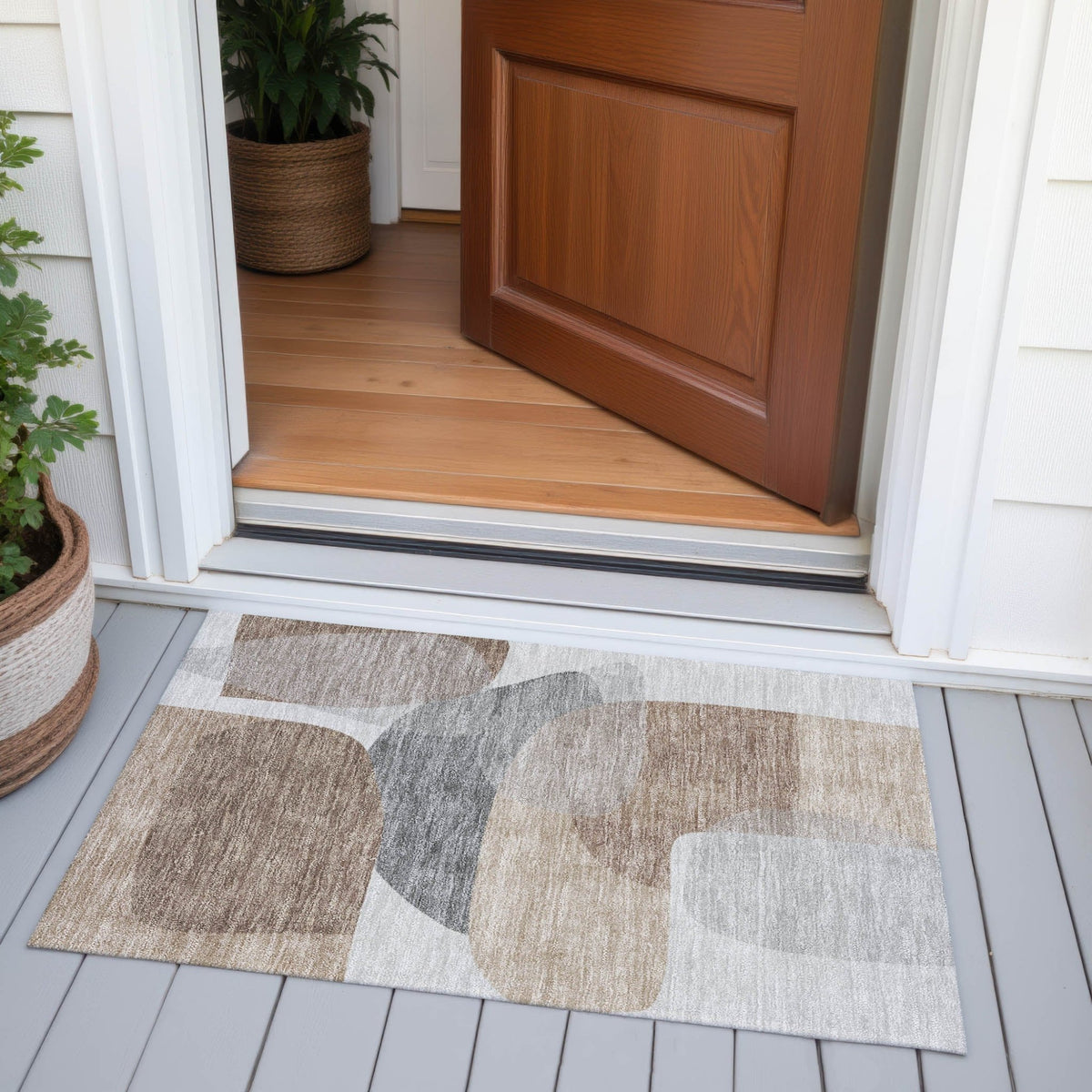 Addison Chantille ACN2121 Blocks Machine Made Transitional Mocha Rug