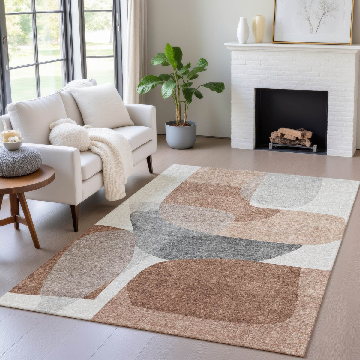 Addison Chantille ACN2121 Blocks Machine Made Transitional Paprika Rug