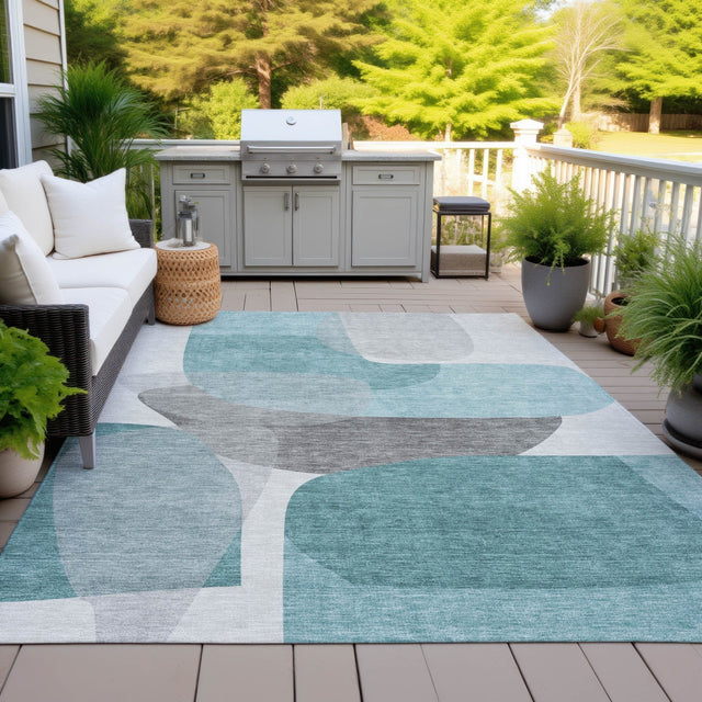 Addison Chantille ACN2121 Blocks Machine Made Transitional Teal Rug
