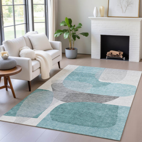 Addison Chantille ACN2121 Blocks Machine Made Transitional Teal Rug