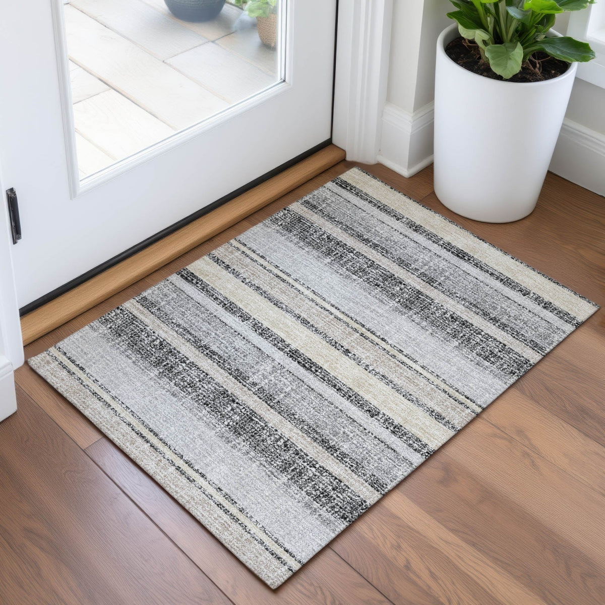 Addison Chantille ACN2122 Stripes Machine Made Transitional Black Rug