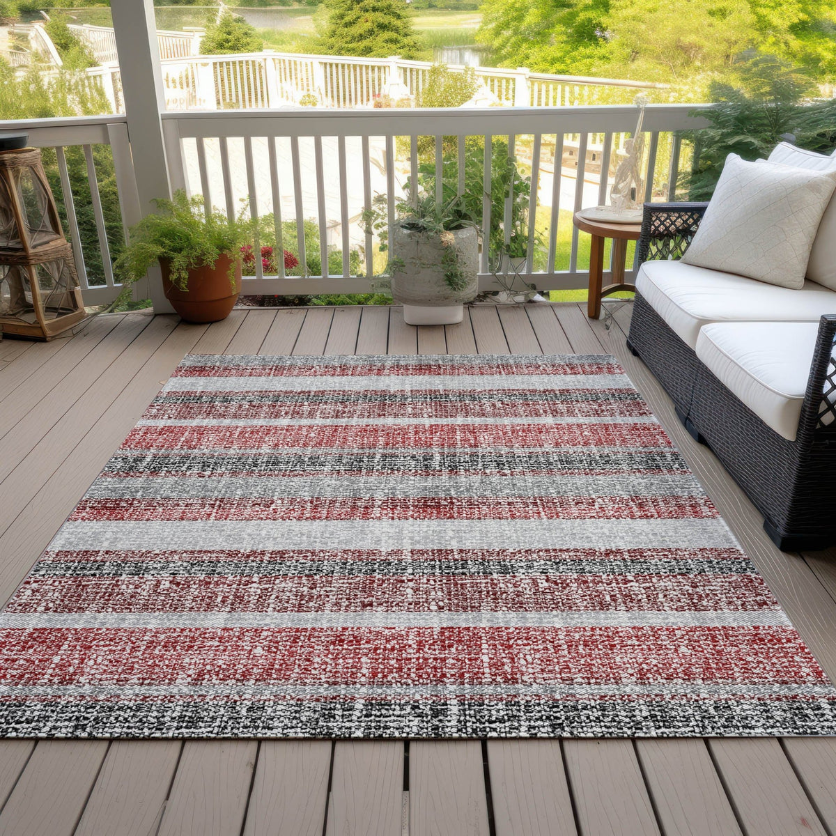 Addison Chantille ACN2122 Stripes Machine Made Transitional Burgundy Rug