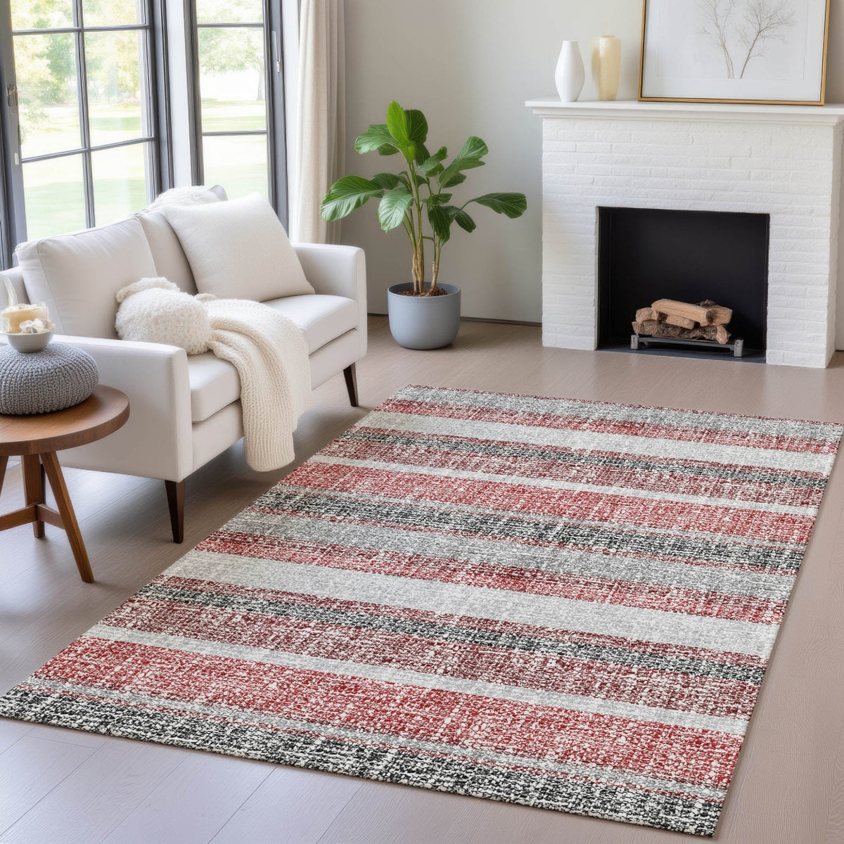 Addison Chantille ACN2122 Stripes Machine Made Transitional Burgundy Rug
