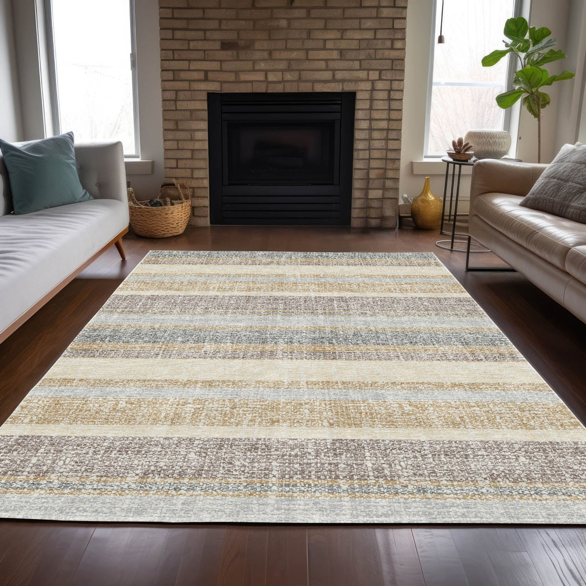 Addison Chantille ACN2122 Stripes Machine Made Transitional Gold Rug