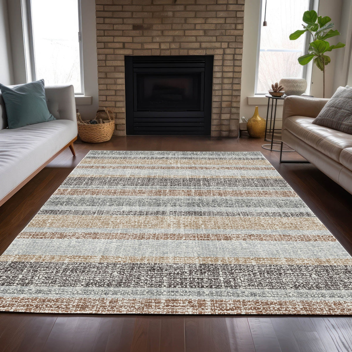 Addison Chantille ACN2122 Stripes Machine Made Transitional Gray Rug