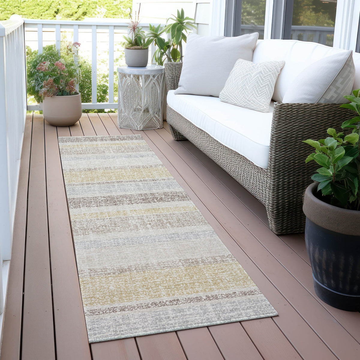 Addison Chantille ACN2122 Stripes Machine Made Transitional Ivory Rug