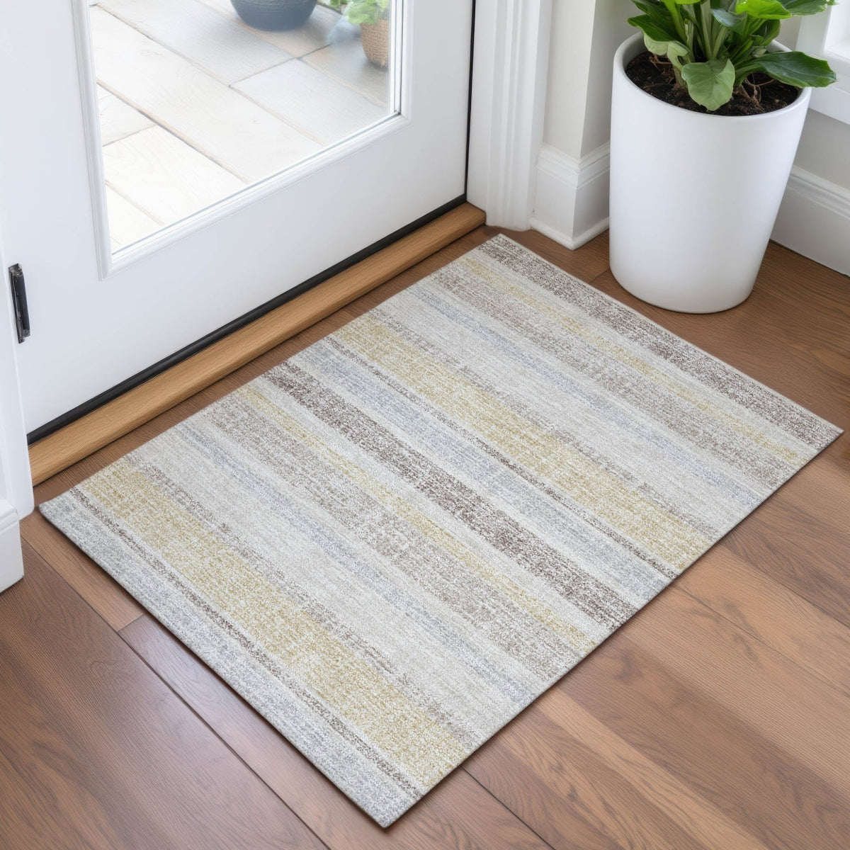 Addison Chantille ACN2122 Stripes Machine Made Transitional Ivory Rug