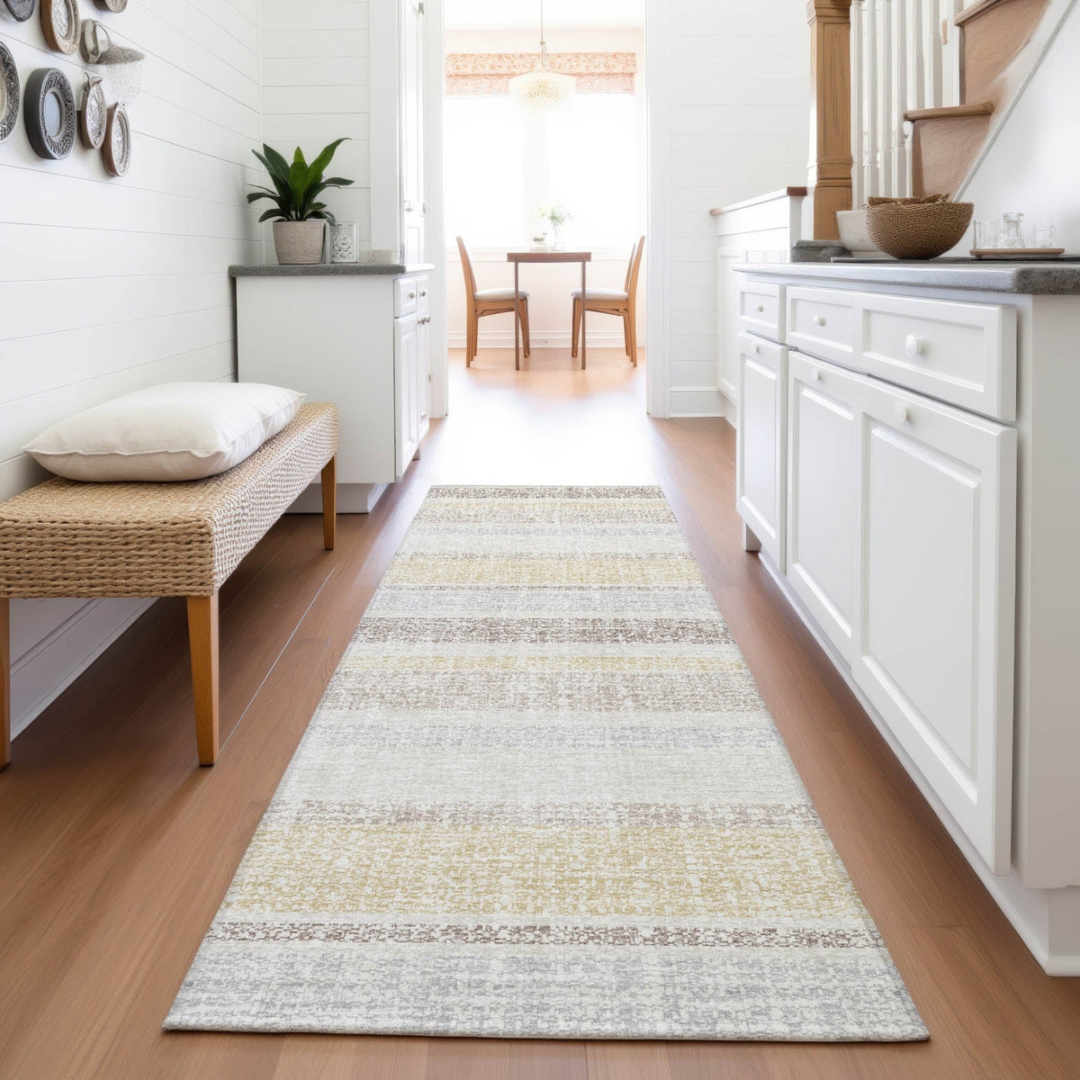 Addison Chantille ACN2122 Stripes Machine Made Transitional Ivory Rug