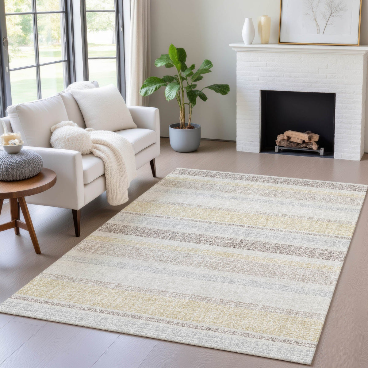 Addison Chantille ACN2122 Stripes Machine Made Transitional Ivory Rug
