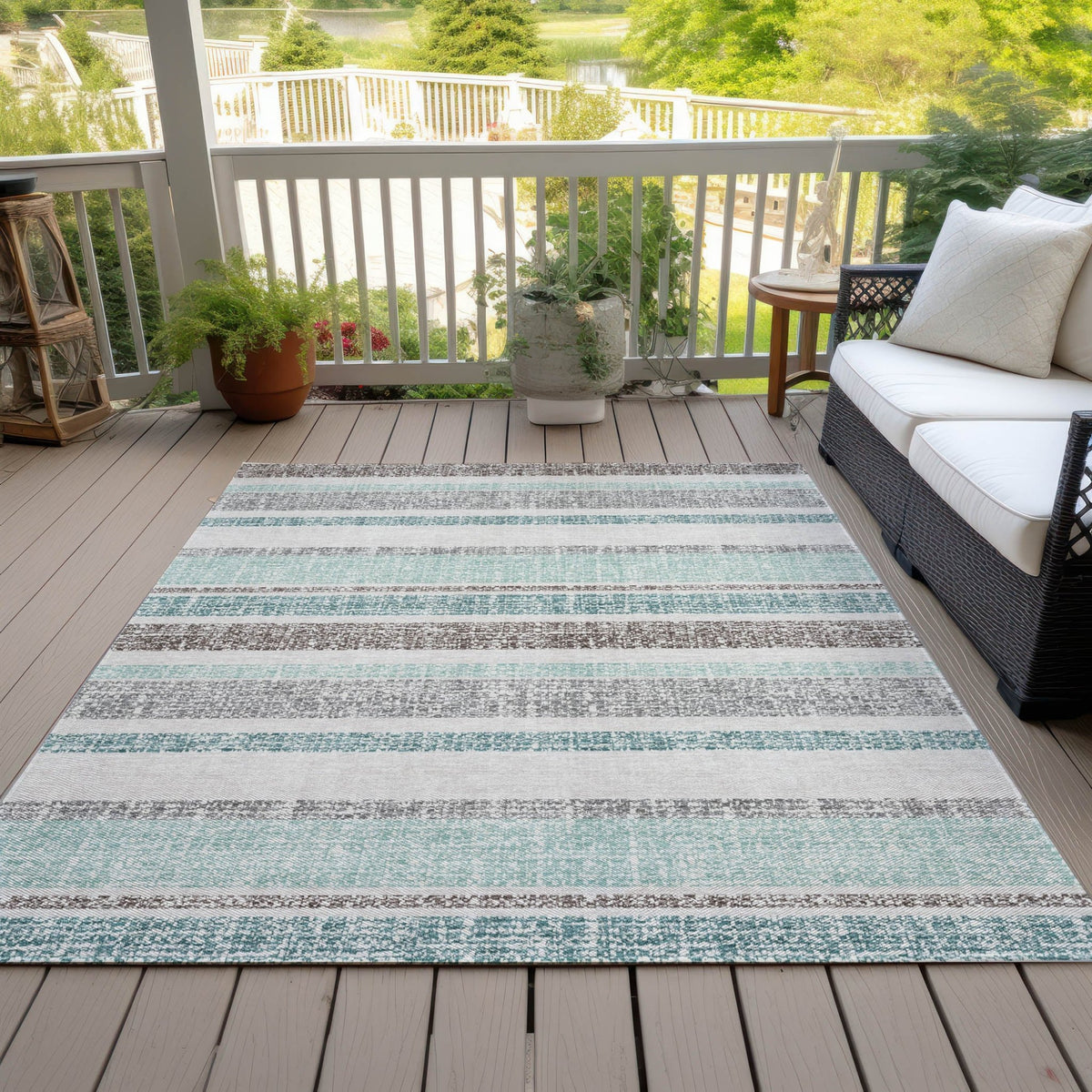 Addison Chantille ACN2122 Stripes Machine Made Transitional Teal Rug
