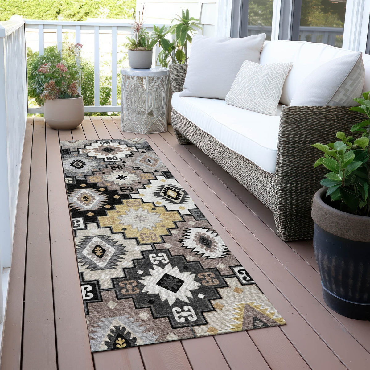 Addison Chantille ACN2123 Ethnic Machine Made Transitional Black Rug