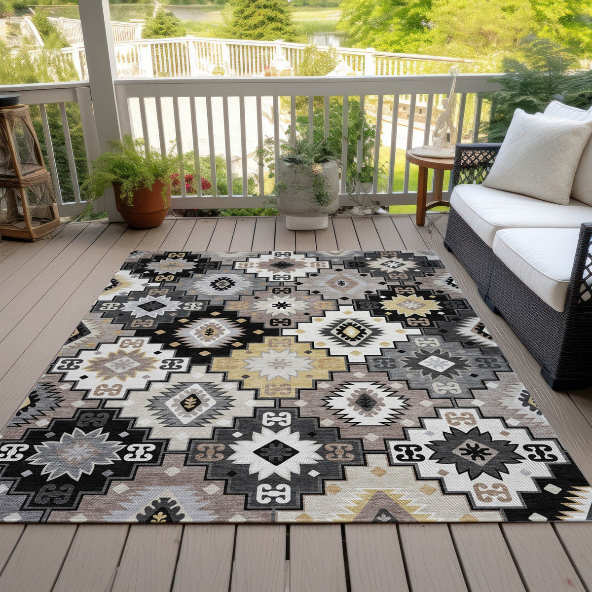 Addison Chantille ACN2123 Ethnic Machine Made Transitional Black Rug