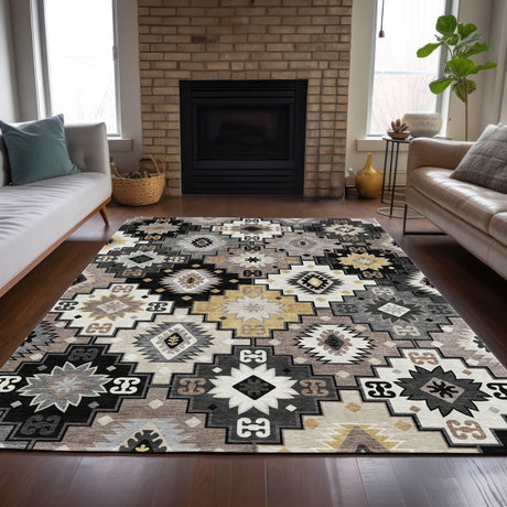Addison Chantille ACN2123 Ethnic Machine Made Transitional Black Rug