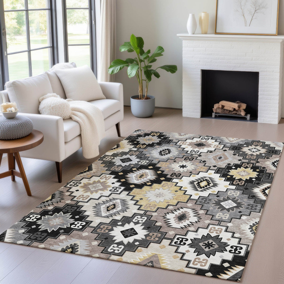 Addison Chantille ACN2123 Ethnic Machine Made Transitional Black Rug