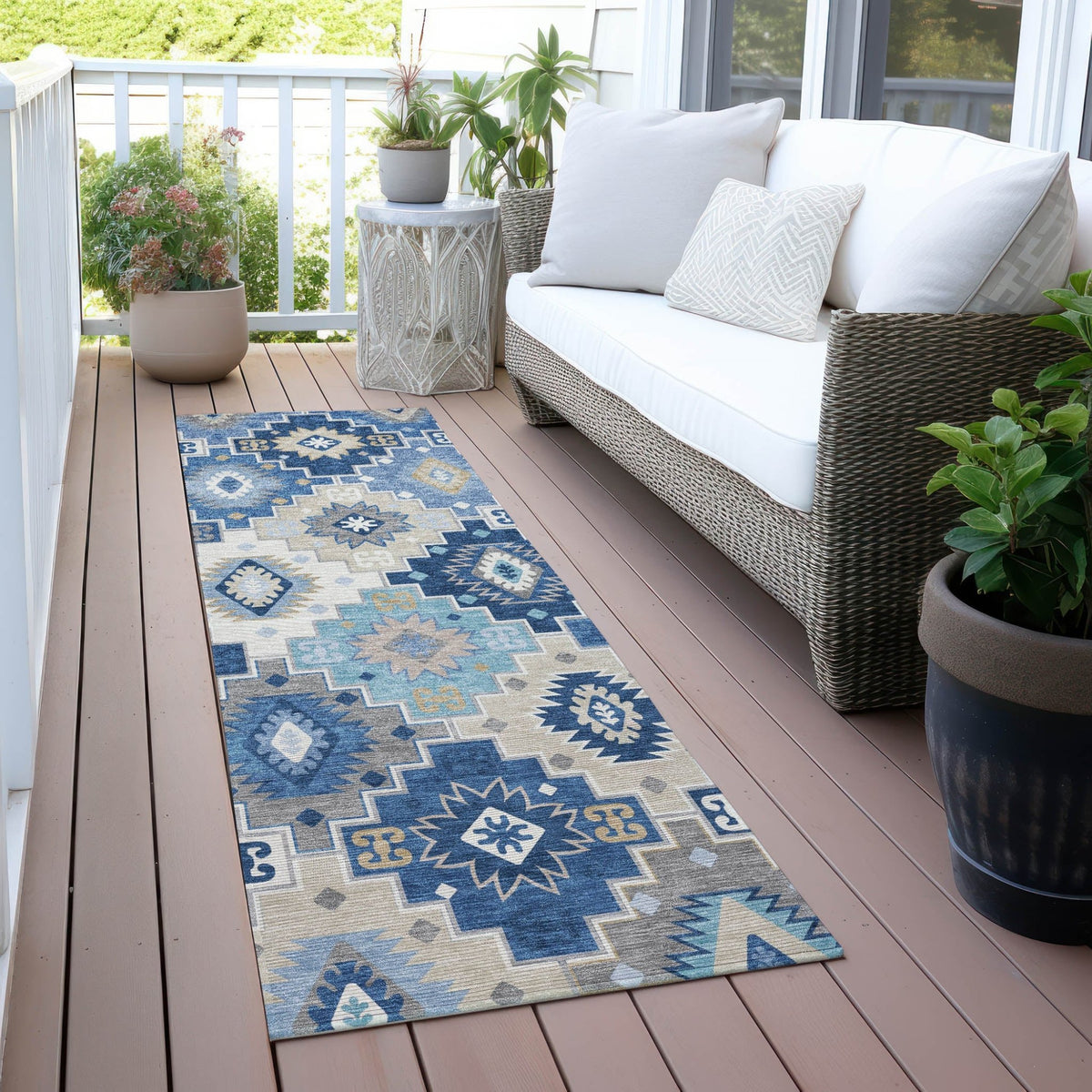 Addison Chantille ACN2123 Ethnic Machine Made Transitional Blue Rug