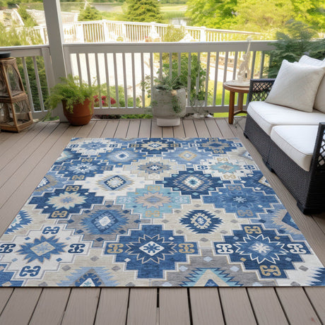 Addison Chantille ACN2123 Ethnic Machine Made Transitional Blue Rug