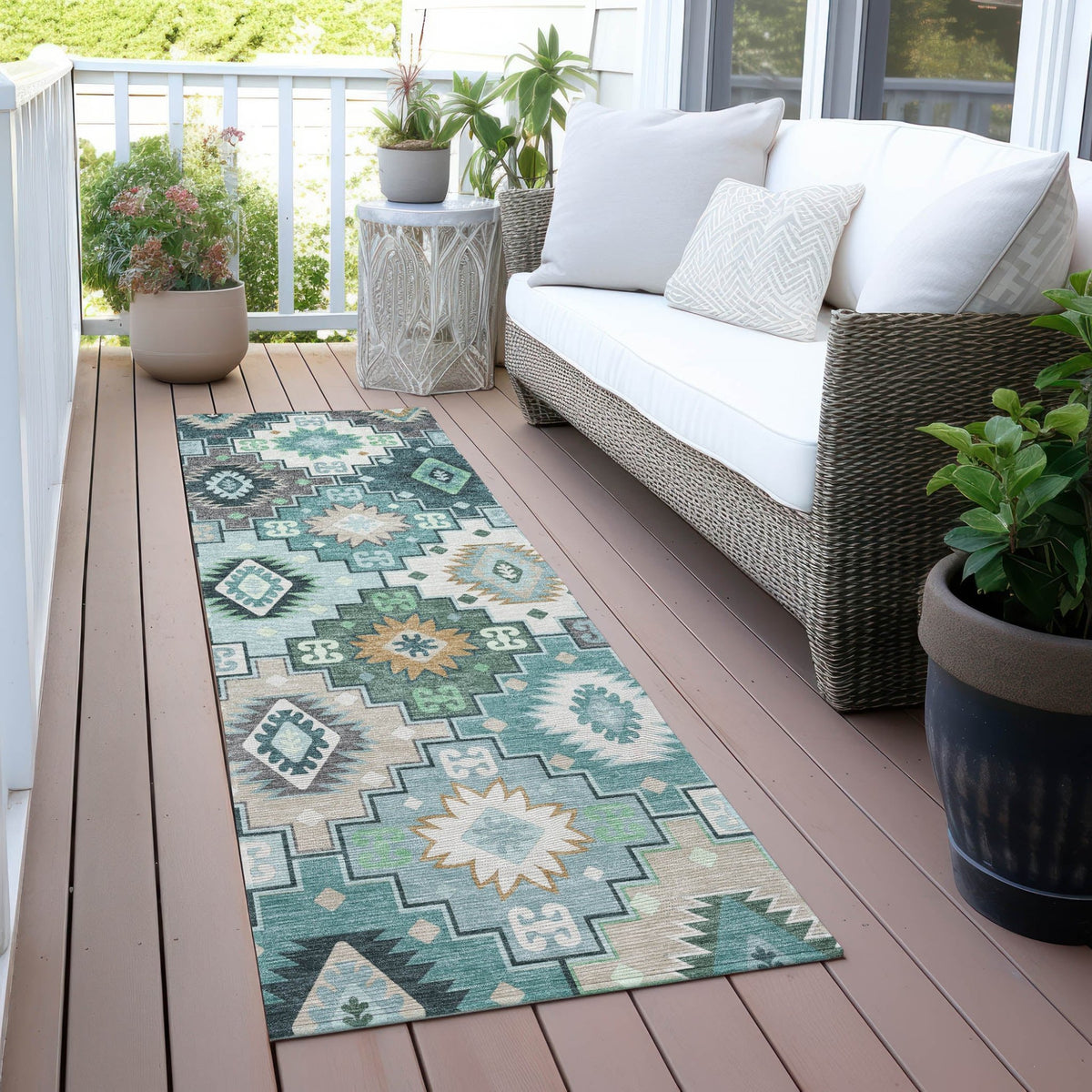 Addison Chantille ACN2123 Ethnic Machine Made Transitional Teal Rug