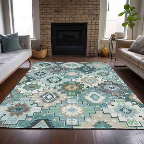 Addison Chantille ACN2123 Ethnic Machine Made Transitional Teal Rug