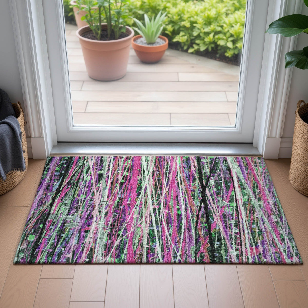 Addison Chantille ACN2125 Stripes Machine Made Transitional Pink Rug