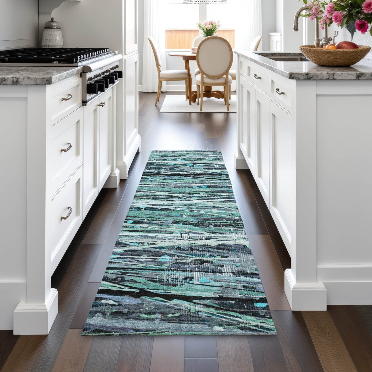 Addison Chantille ACN2126 Stripes Machine Made Transitional Teal Rug