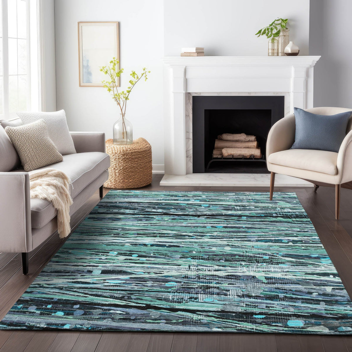 Addison Chantille ACN2126 Stripes Machine Made Transitional Teal Rug