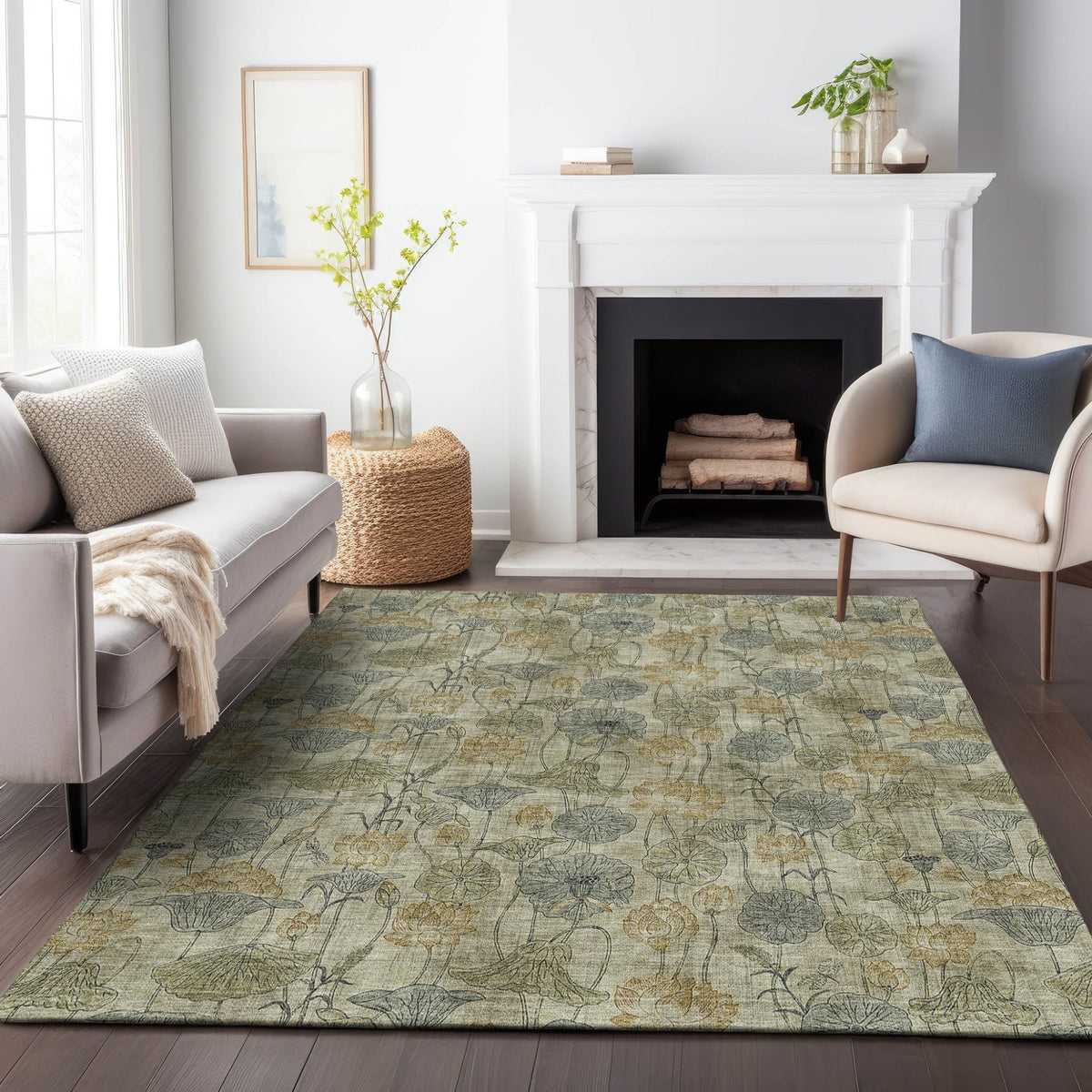 Addison Chantille ACN2128 Floral Machine Made Transitional Khaki Rug