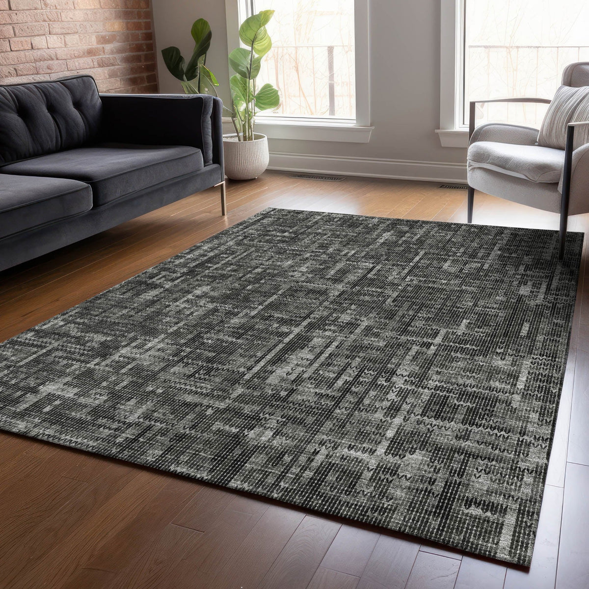 Addison Chantille ACN2130 Stripes Machine Made Transitional Charcoal Rug