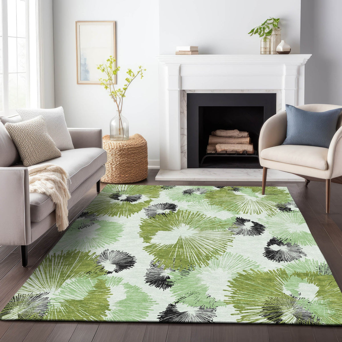 Addison Chantille ACN2132 Floral Machine Made Transitional Olive Rug