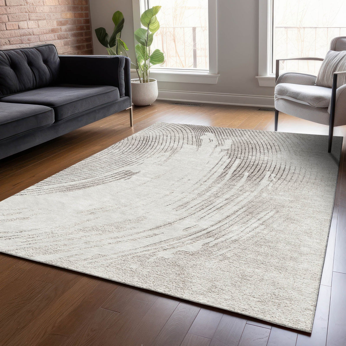 Addison Chantille ACN2133 Swirls Machine Made Transitional Ivory Rug