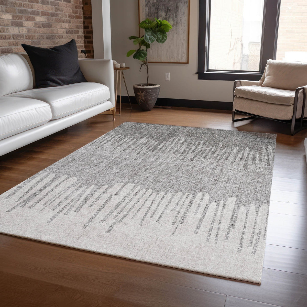 Addison Chantille ACN2135 Stripes Machine Made Transitional Gray Rug