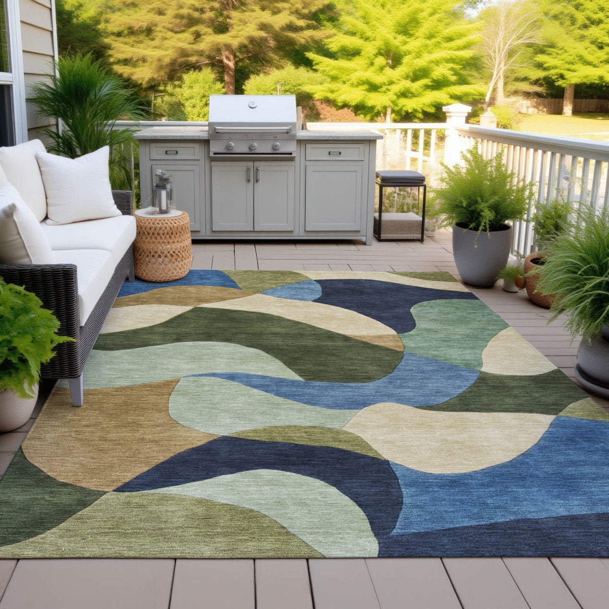 Addison Chantille ACN2141 Abstract Machine Made Transitional Green Rug