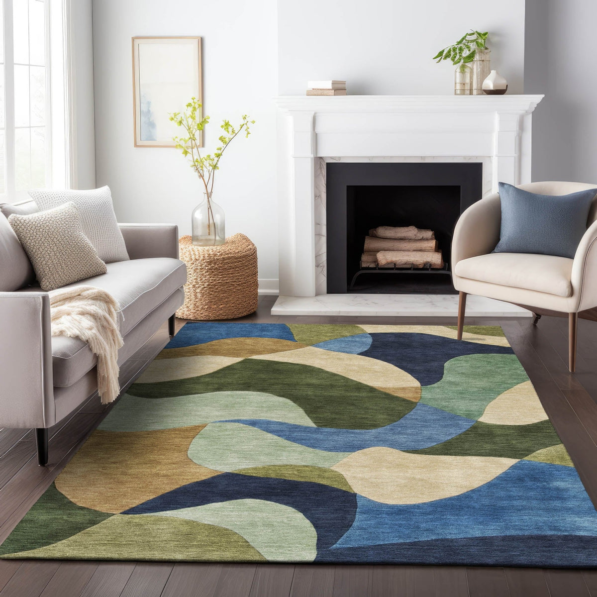 Addison Chantille ACN2141 Abstract Machine Made Transitional Green Rug