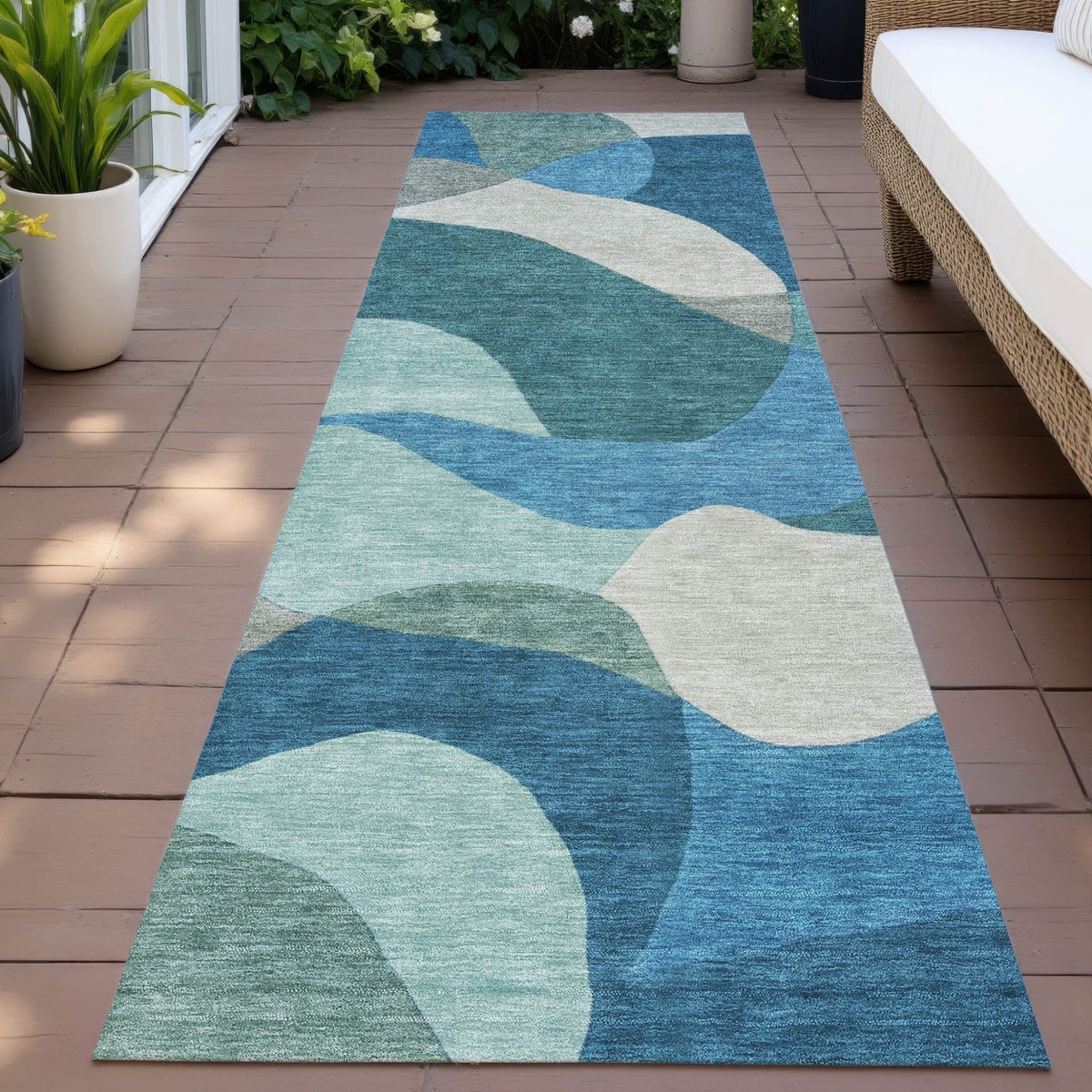 Addison Chantille ACN2141 Abstract Machine Made Transitional Teal Rug