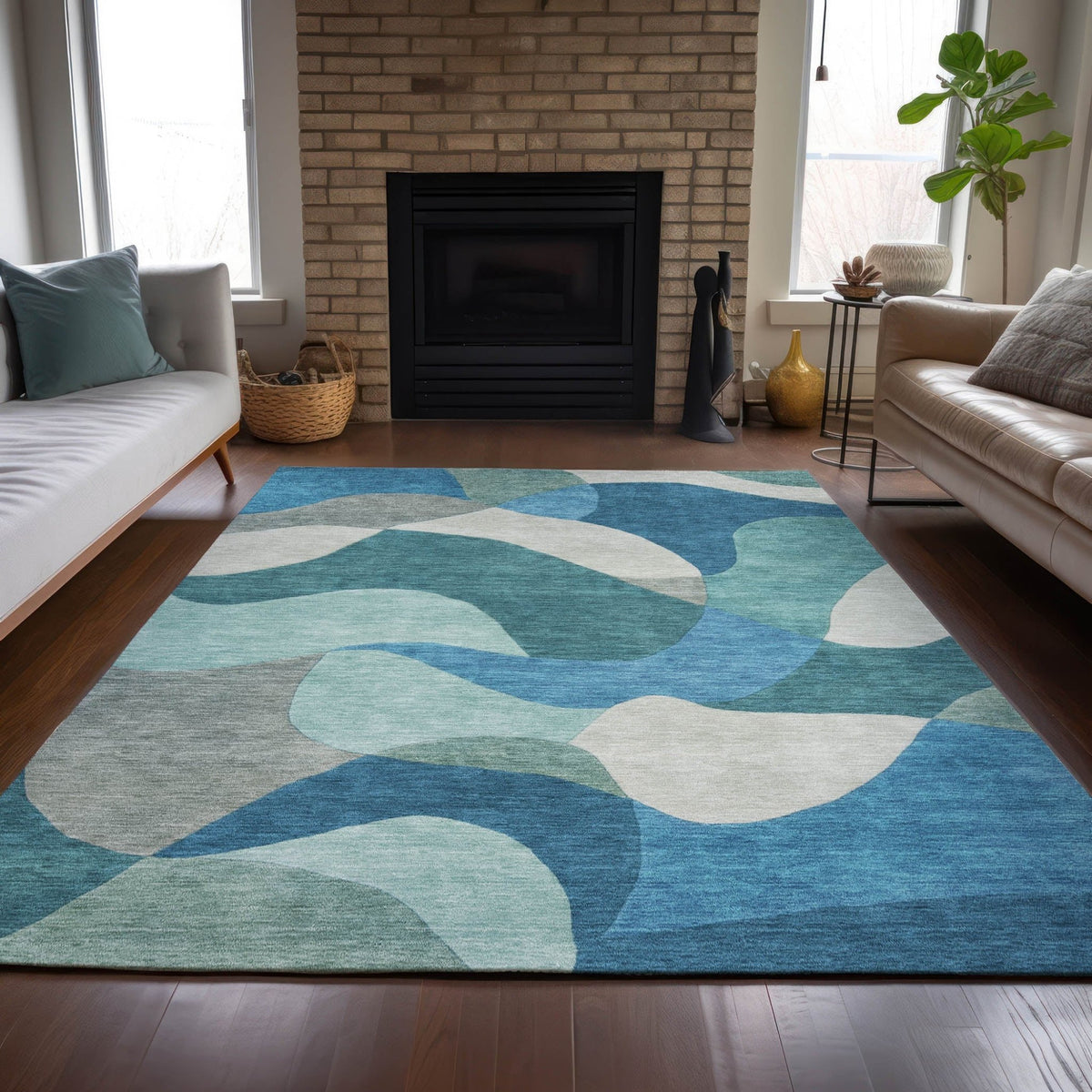 Addison Chantille ACN2141 Abstract Machine Made Transitional Teal Rug