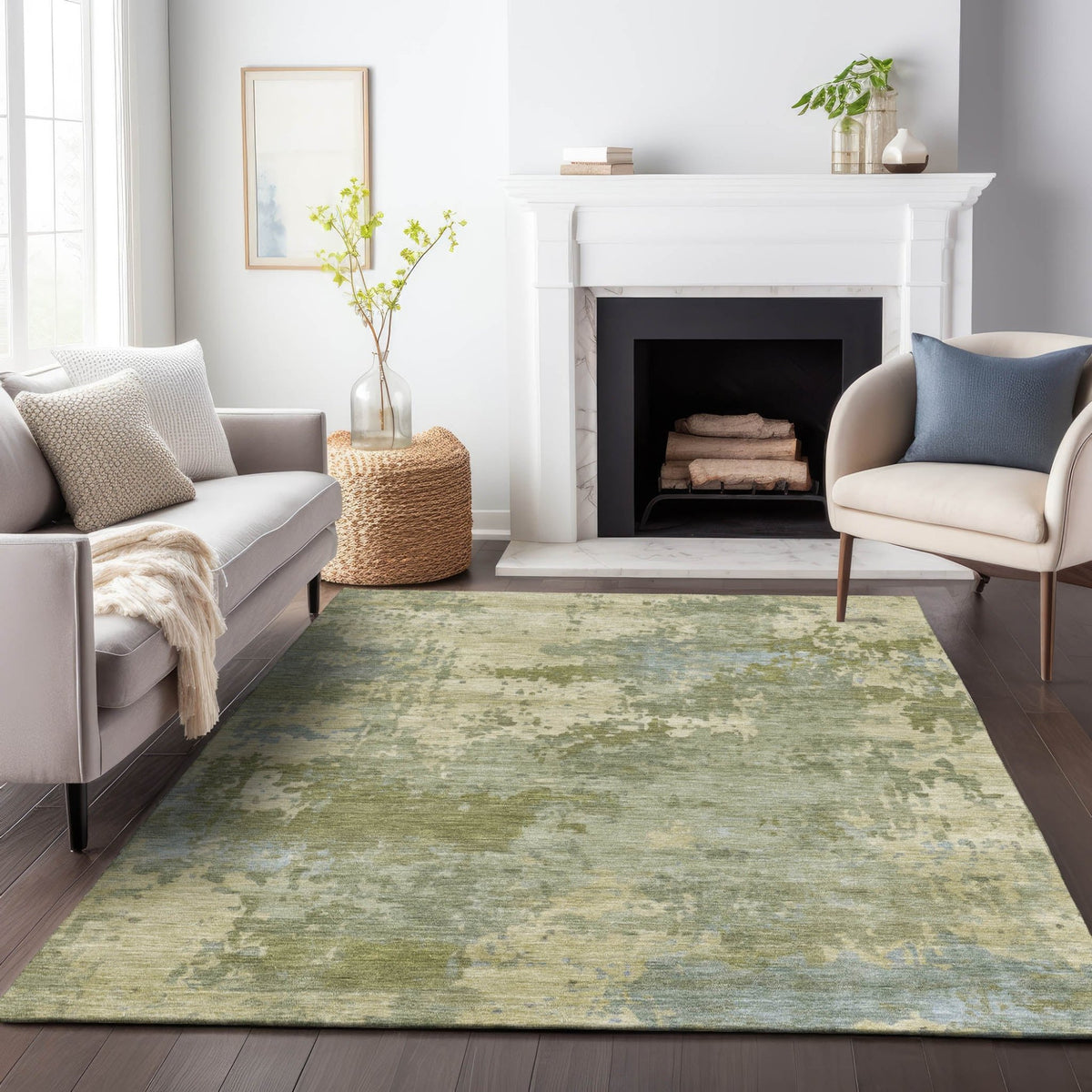 Addison Chantille ACN2143 Abstract Machine Made Transitional Green Rug