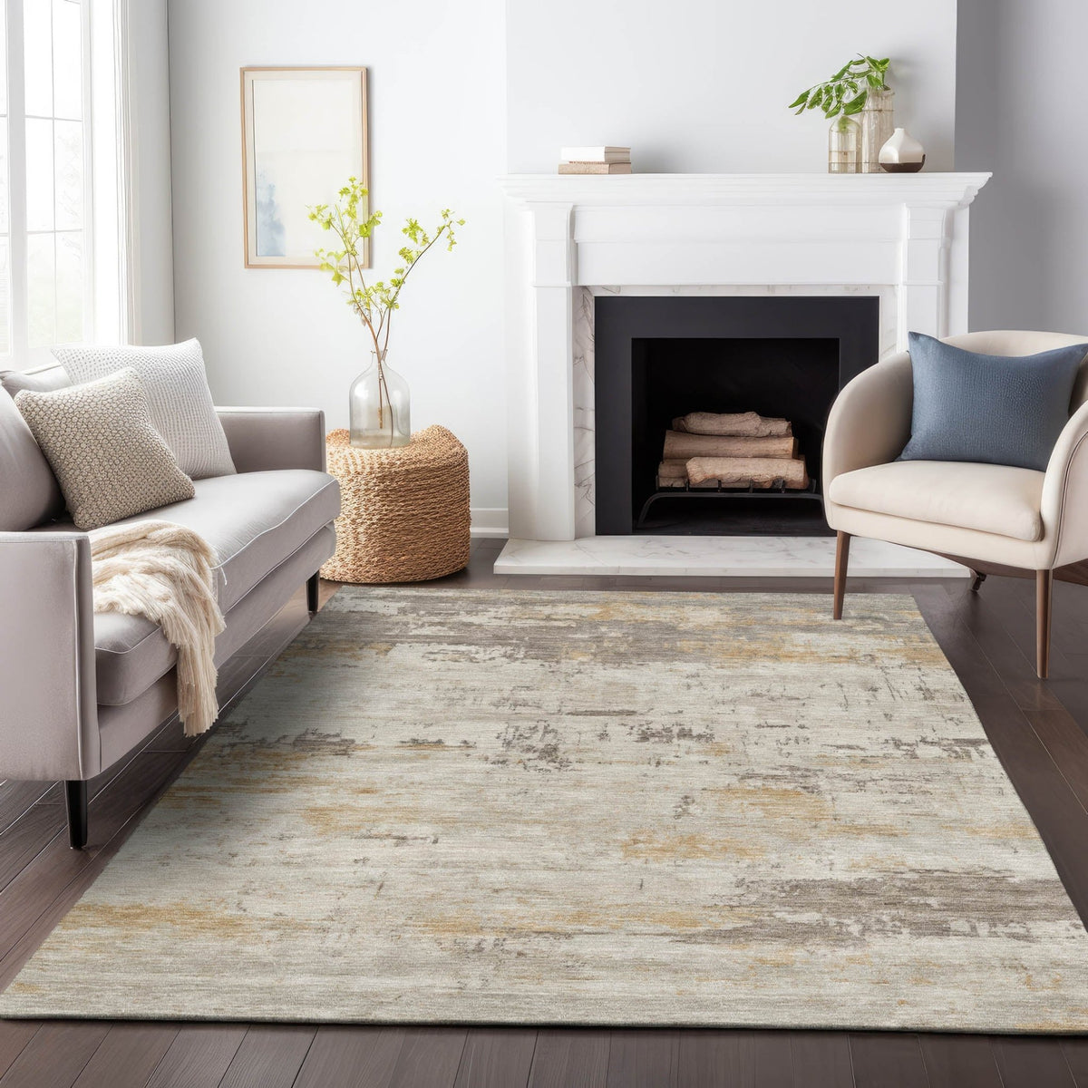 Addison Chantille ACN2145 Abstract Machine Made Transitional Putty Rug