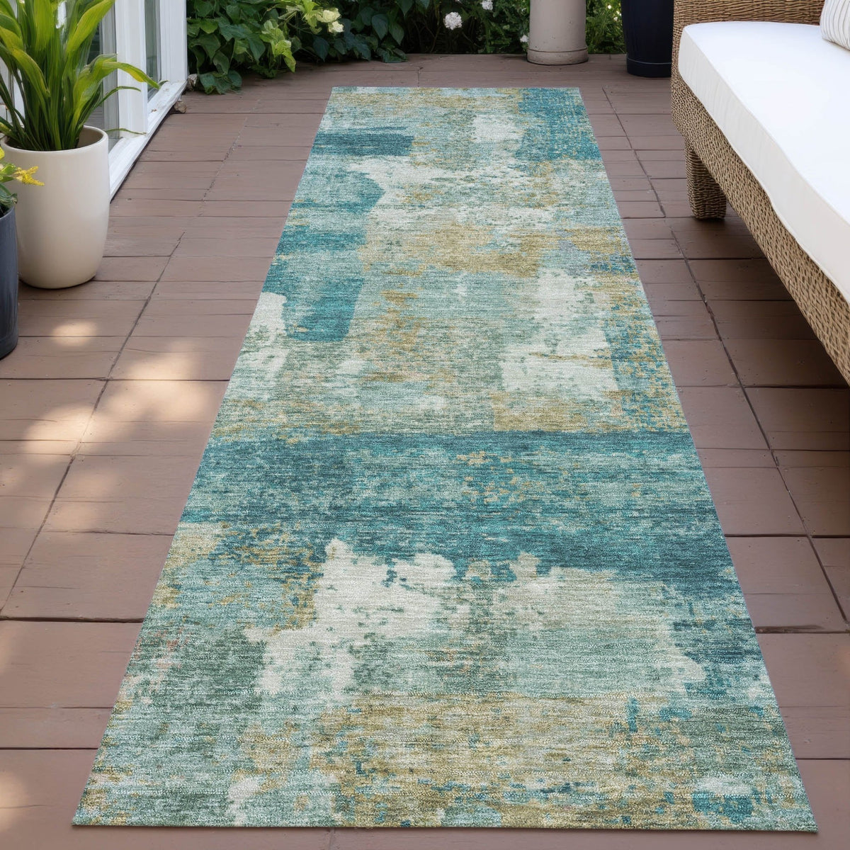 Addison Chantille ACN2147 Abstract Machine Made Transitional Teal Rug