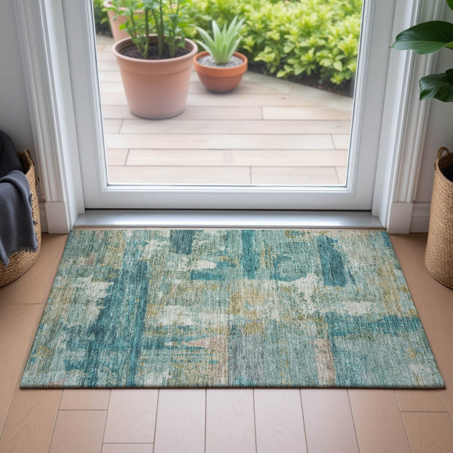 Addison Chantille ACN2147 Abstract Machine Made Transitional Teal Rug