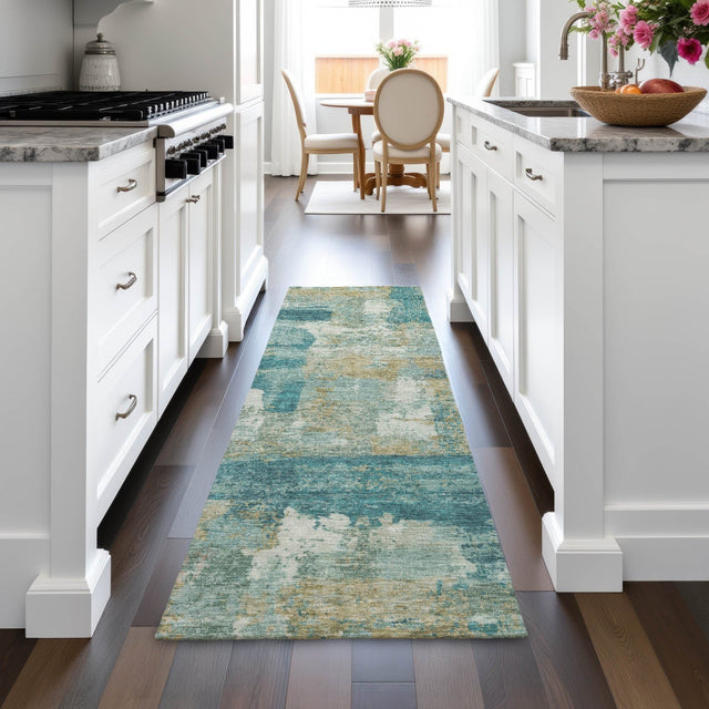 Addison Chantille ACN2147 Abstract Machine Made Transitional Teal Rug