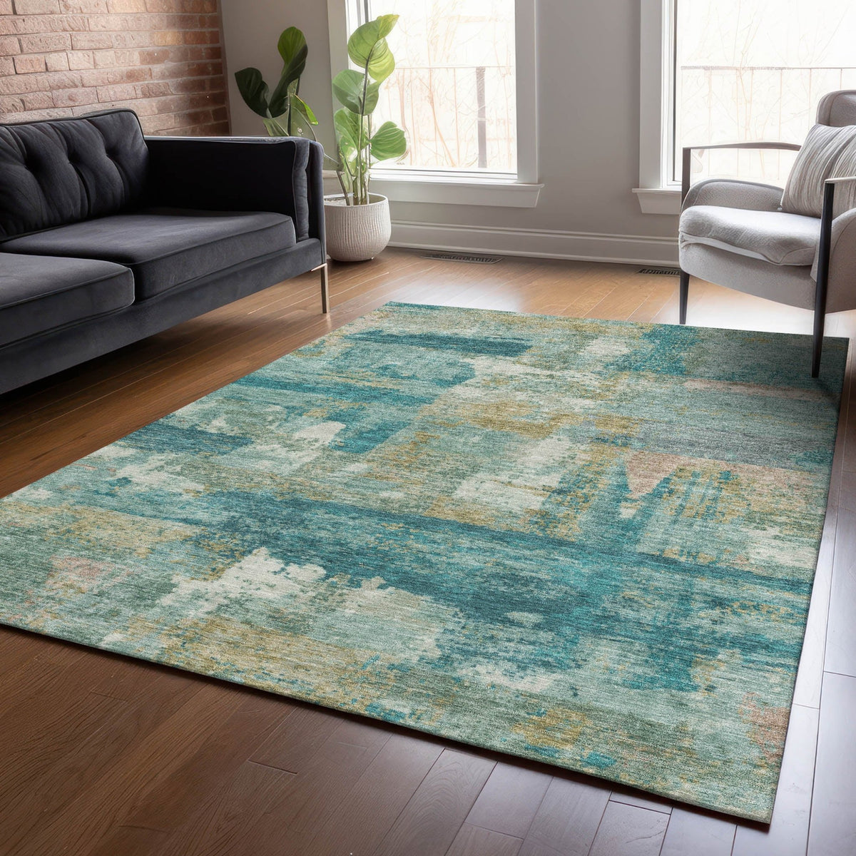 Addison Chantille ACN2147 Abstract Machine Made Transitional Teal Rug