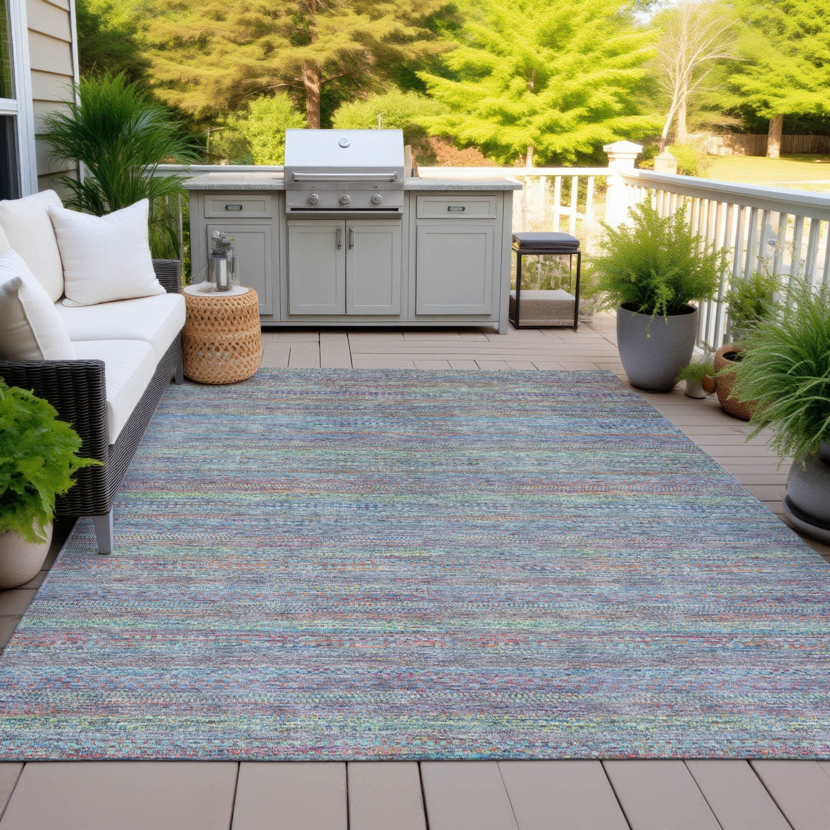 Addison Chantille ACN2148 Stripes Machine Made Transitional Blue Rug