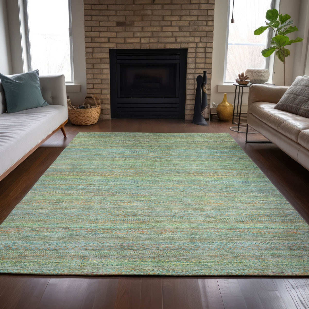 Addison Chantille ACN2148 Stripes Machine Made Transitional Green Rug