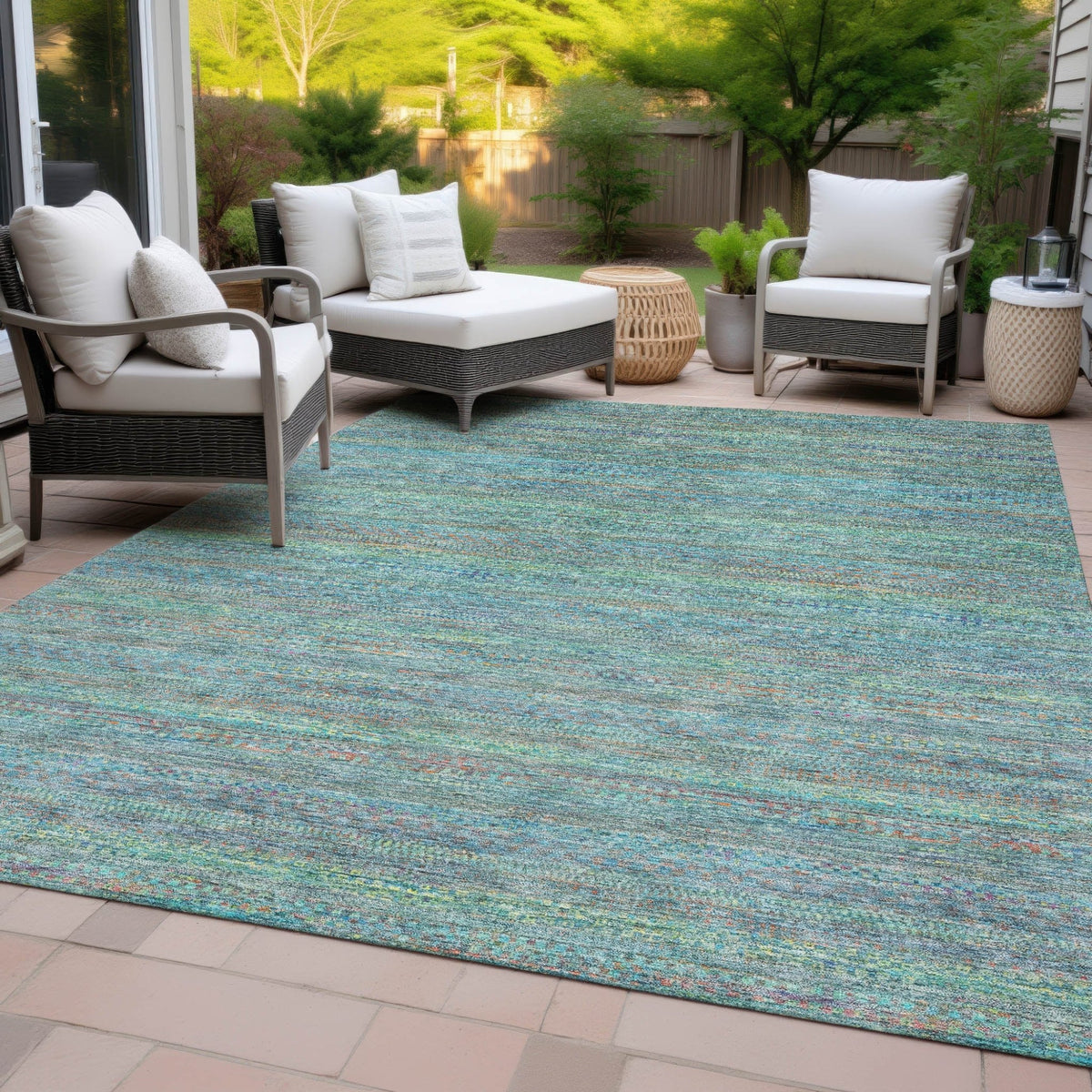 Addison Chantille ACN2148 Stripes Machine Made Transitional Teal Rug
