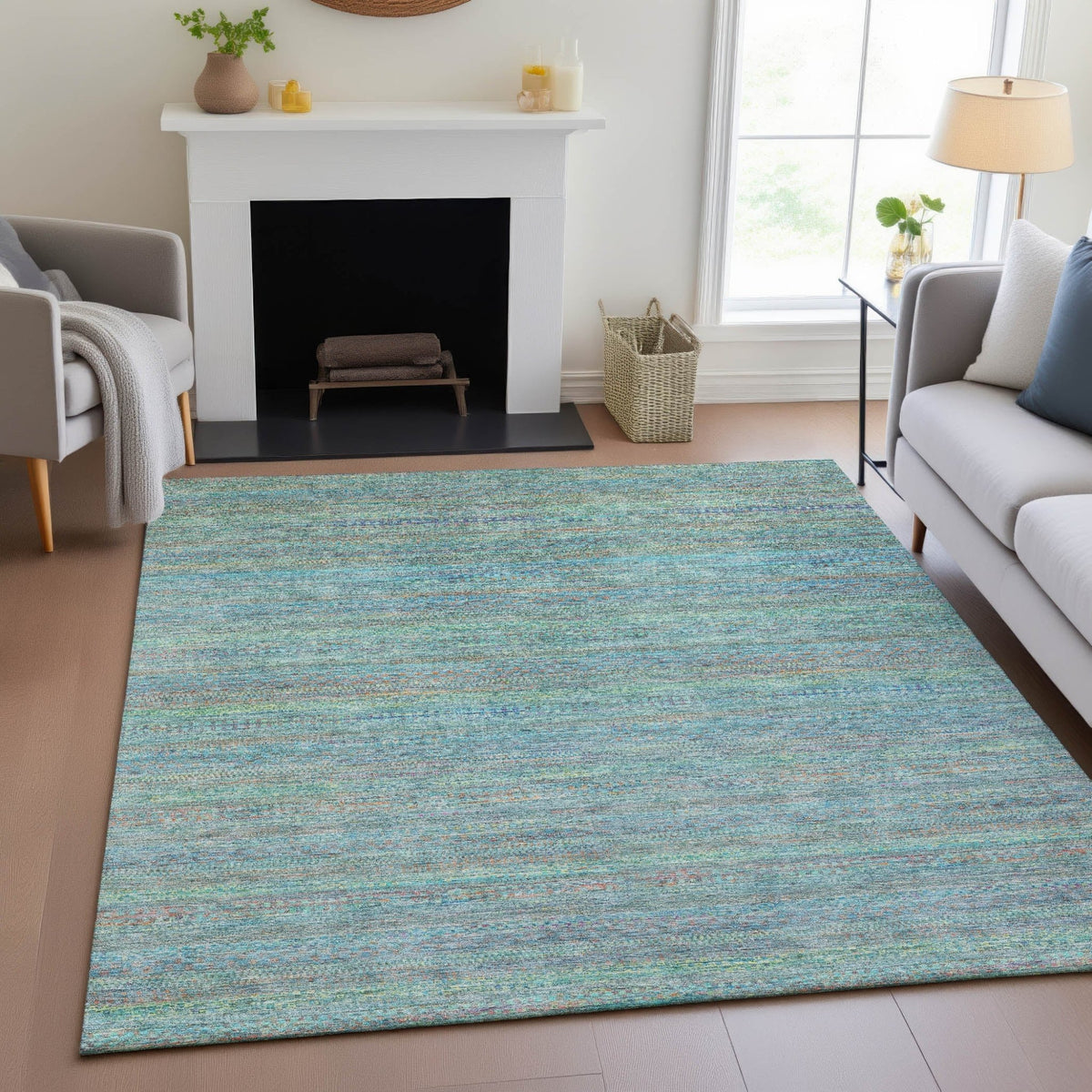 Addison Chantille ACN2148 Stripes Machine Made Transitional Teal Rug